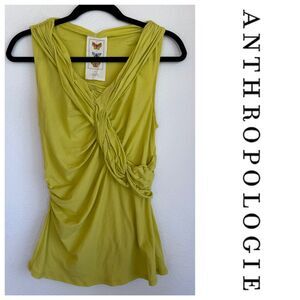 Anthropologie Butterfly Asymmetrical Ruched Twist Detail Tank Top in Yellow Sz M